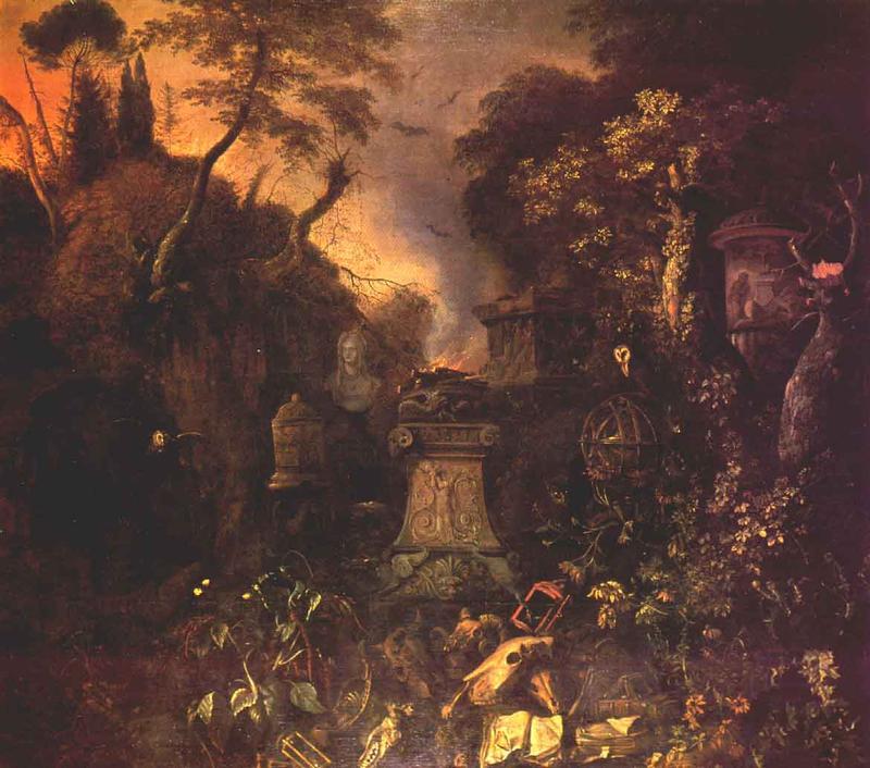 WITHOOS, Mathias Landscape with a Graveyard by Night oil painting image